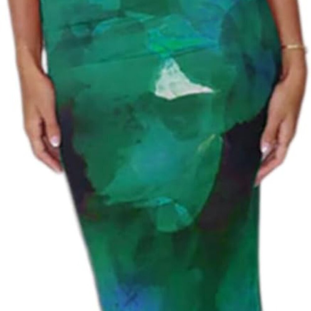 Floral Print Maxi Skirt Set Women Halter Top Long Skirt Vacation Outfits